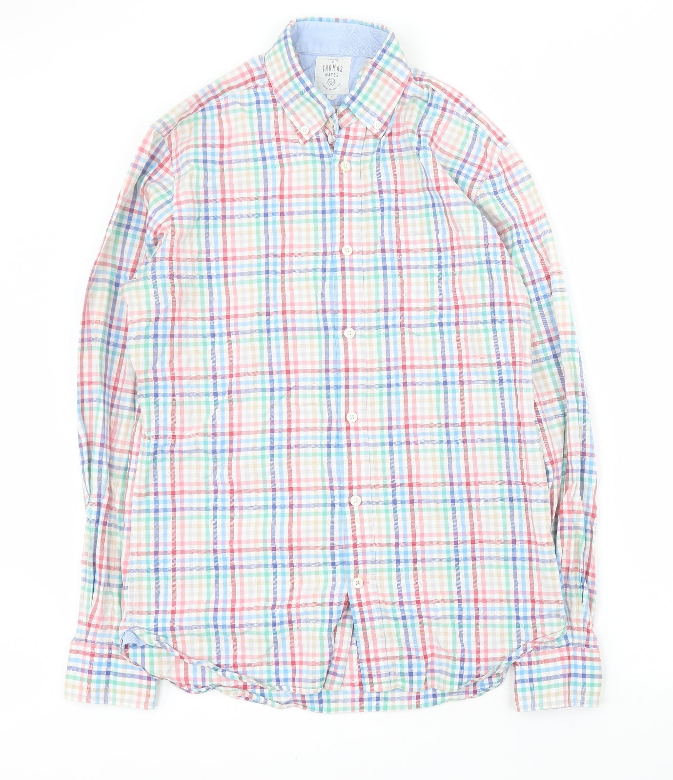 Thomas Mayes Mens Multicoloured Plaid Cotton  Button-Up Size S Collared Button