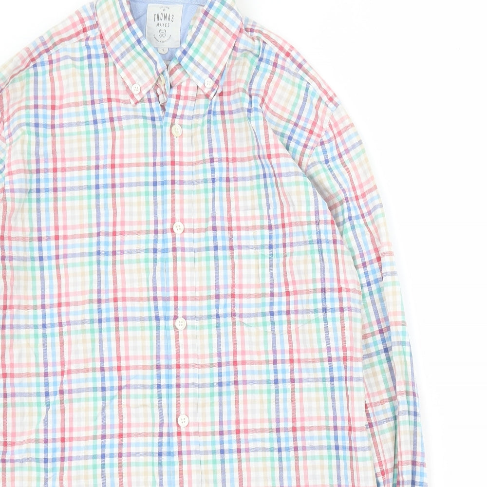 Thomas Mayes Mens Multicoloured Plaid Cotton  Button-Up Size S Collared Button