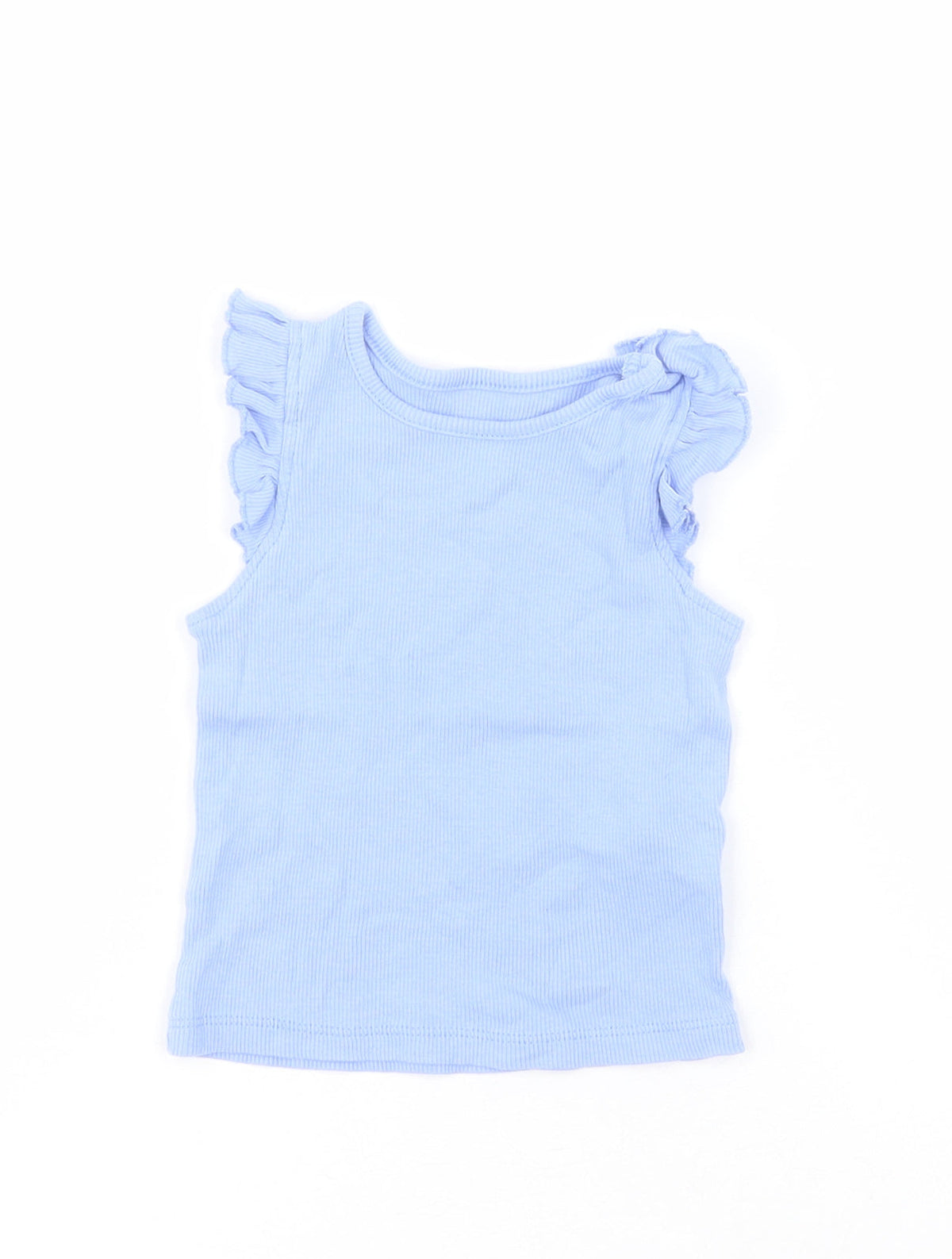 Additional front view of Primark Baby Blue 100% Cotton Basic Tank, size 9-12, Months Round Neck Pullover