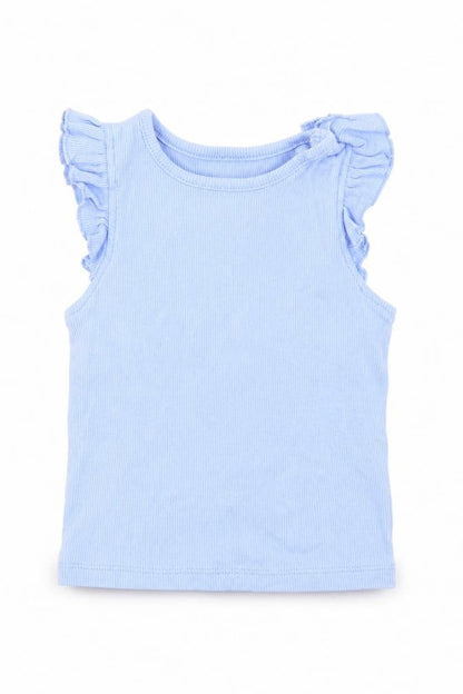 Front view of Primark Baby Blue 100% Cotton Basic Tank, size 9-12, Months Round Neck Pullover
