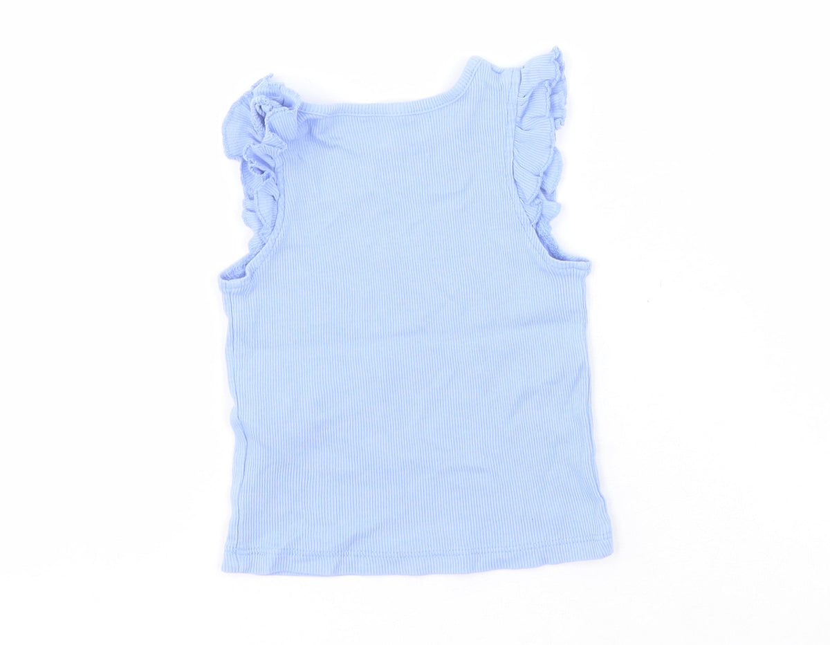 Back view of Primark Baby Blue 100% Cotton Basic Tank, size 9-12, Months Round Neck Pullover