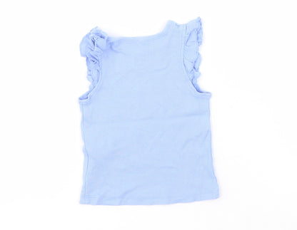 Back view of Primark Baby Blue 100% Cotton Basic Tank, size 9-12, Months Round Neck Pullover