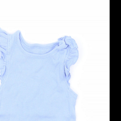 Close-up detail of Primark Baby Blue 100% Cotton Basic Tank, size 9-12, Months Round Neck Pullover