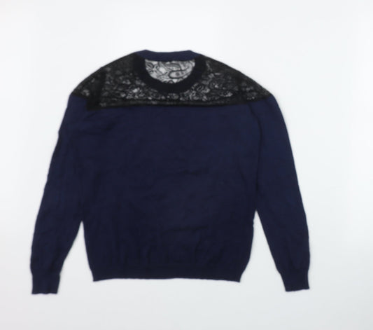 Coast Womens Blue Round Neck  Viscose Pullover Jumper Size S   - Lace