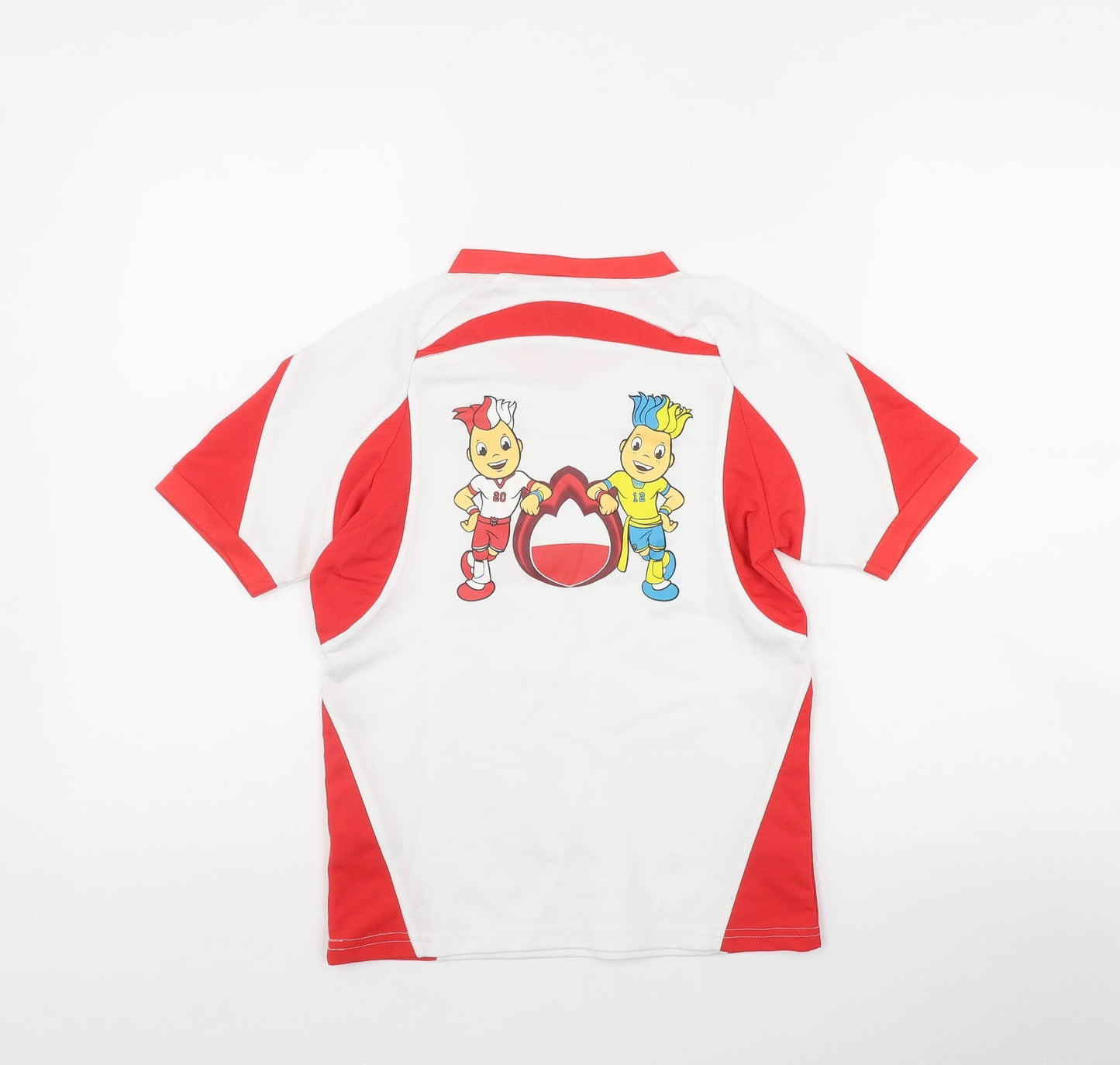 Euro2012 Boys White  Polyester Basic T-Shirt Size 9-10 Years V-Neck Pullover - Poland-Ukraine