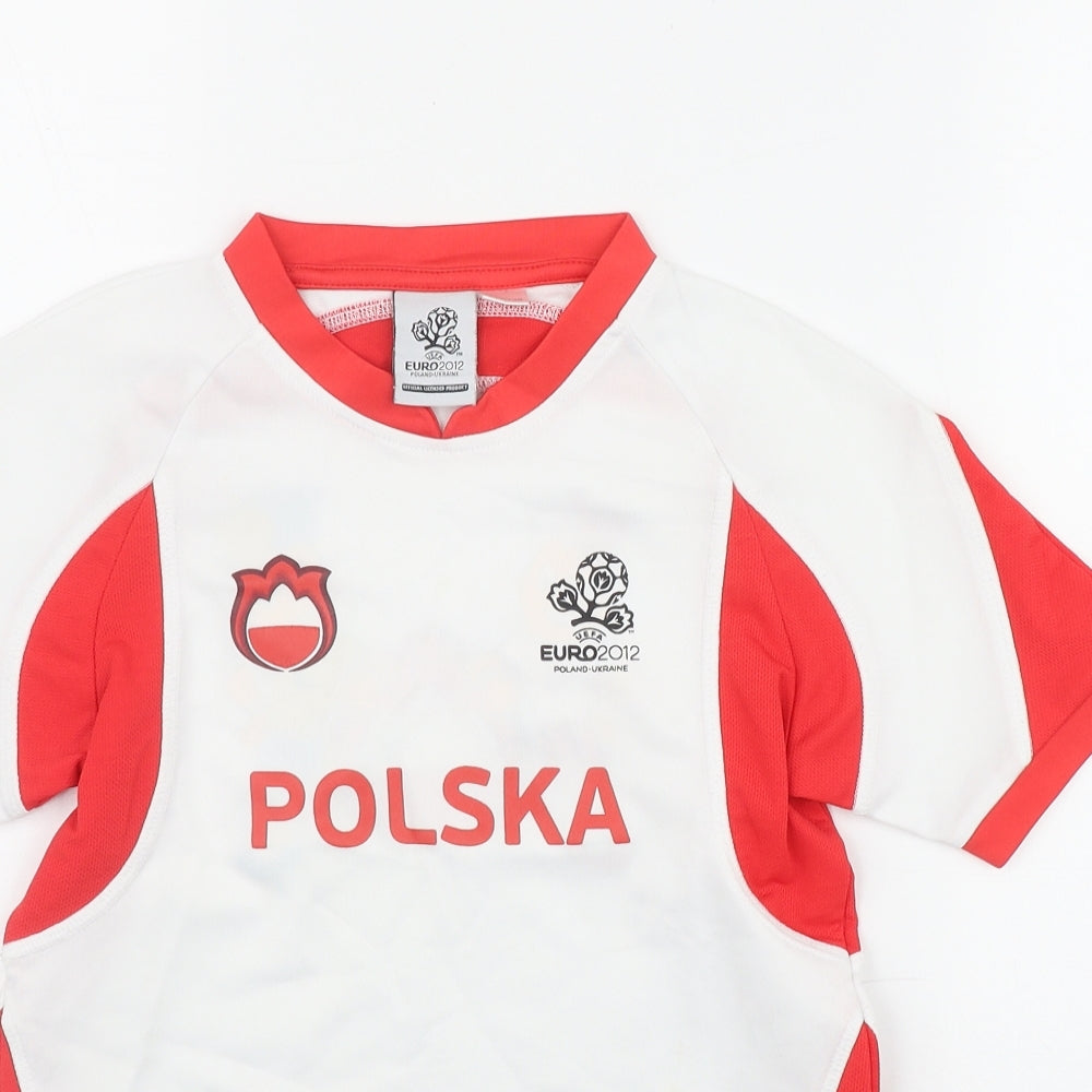 Euro2012 Boys White  Polyester Basic T-Shirt Size 9-10 Years V-Neck Pullover - Poland-Ukraine