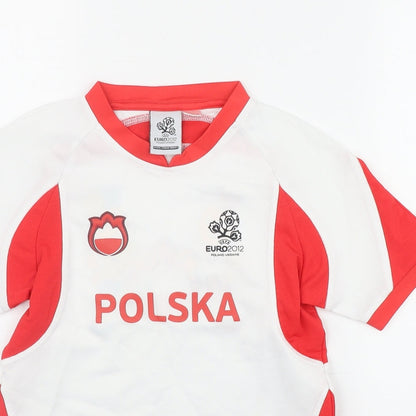 Euro2012 Boys White  Polyester Basic T-Shirt Size 9-10 Years V-Neck Pullover - Poland-Ukraine