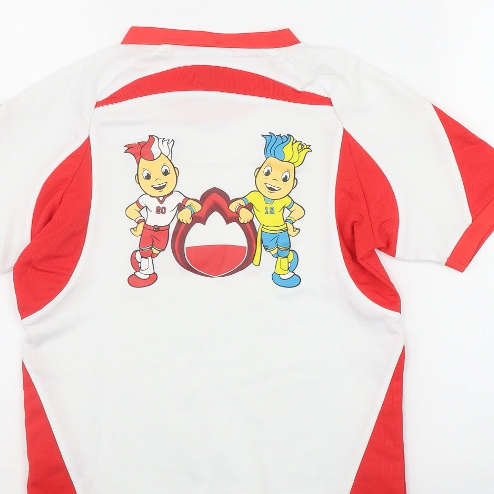 Euro2012 Boys White  Polyester Basic T-Shirt Size 9-10 Years V-Neck Pullover - Poland-Ukraine