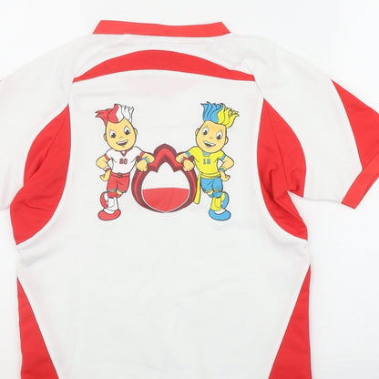 Euro2012 Boys White  Polyester Basic T-Shirt Size 9-10 Years V-Neck Pullover - Poland-Ukraine