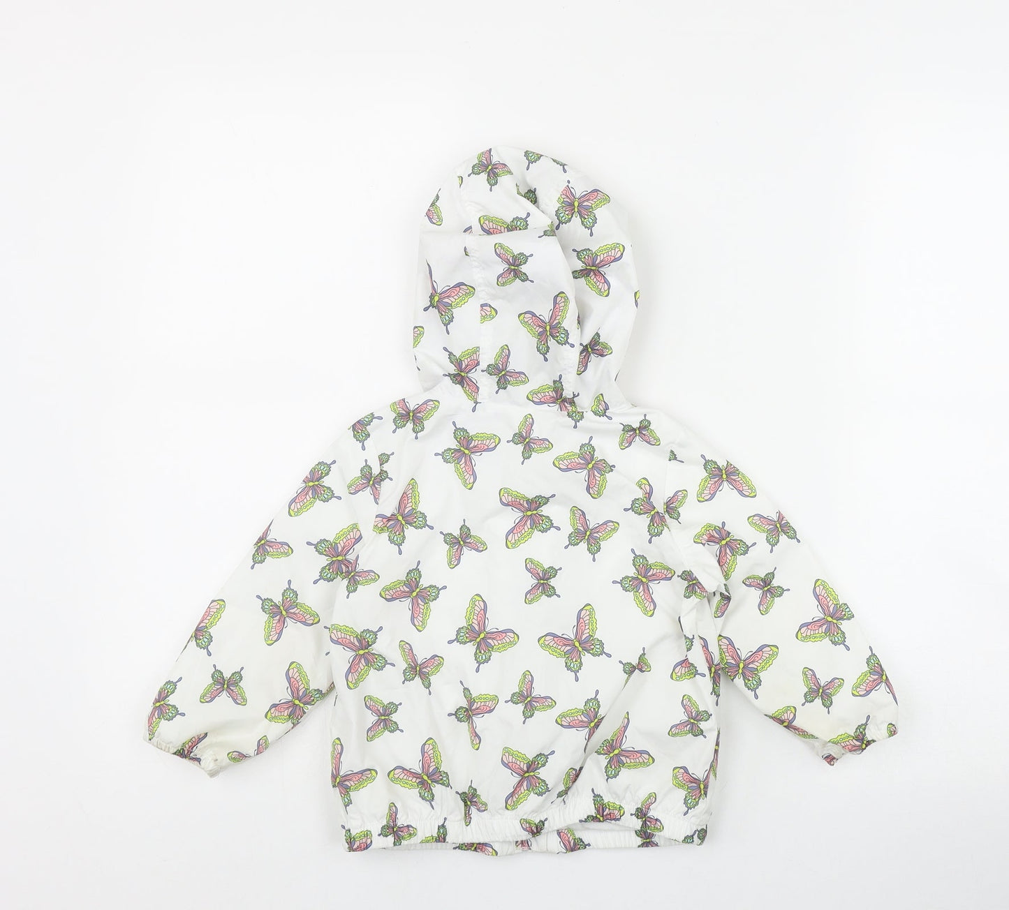 Gap Girls White Geometric  Rain Coat Jacket Size 2 Years  Zip - Butterfly Print
