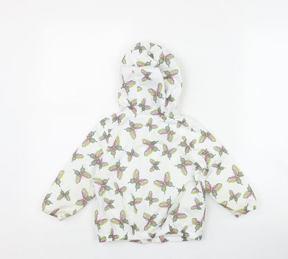 Gap Girls White Geometric  Rain Coat Jacket Size 2 Years  Zip - Butterfly Print
