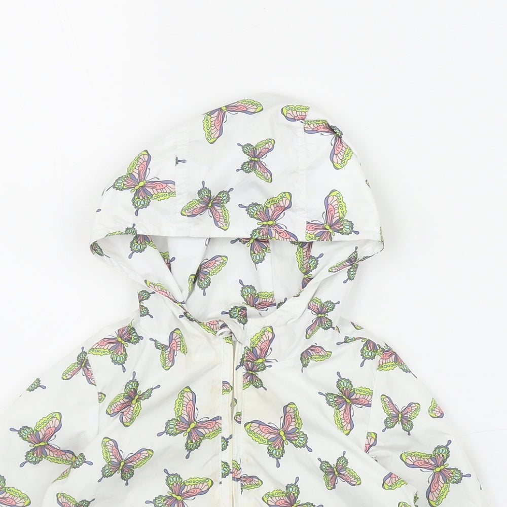 Gap Girls White Geometric  Rain Coat Jacket Size 2 Years  Zip - Butterfly Print