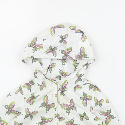Gap Girls White Geometric  Rain Coat Jacket Size 2 Years  Zip - Butterfly Print