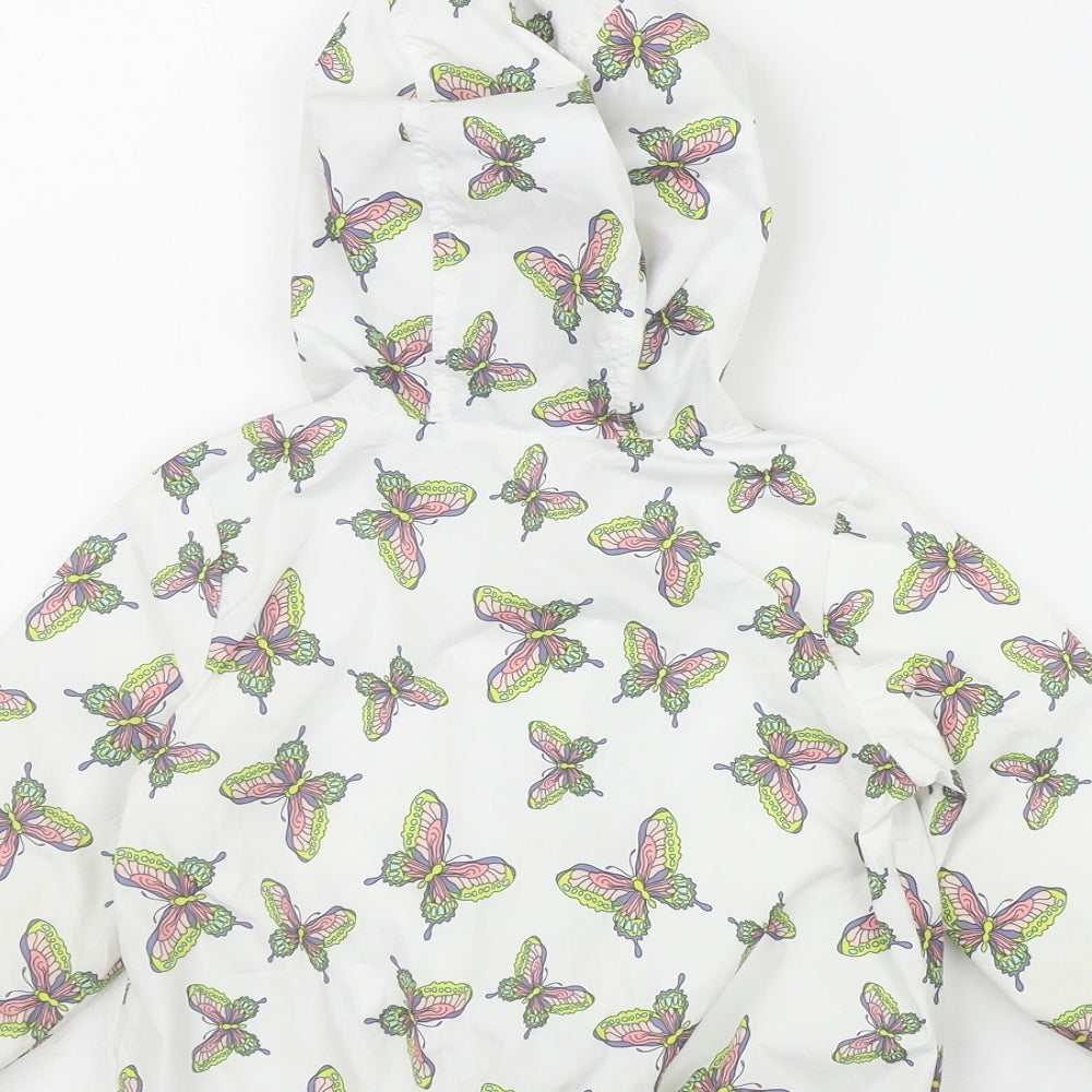 Gap Girls White Geometric  Rain Coat Jacket Size 2 Years  Zip - Butterfly Print