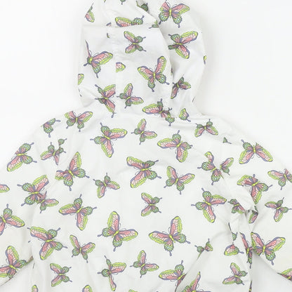Gap Girls White Geometric  Rain Coat Jacket Size 2 Years  Zip - Butterfly Print
