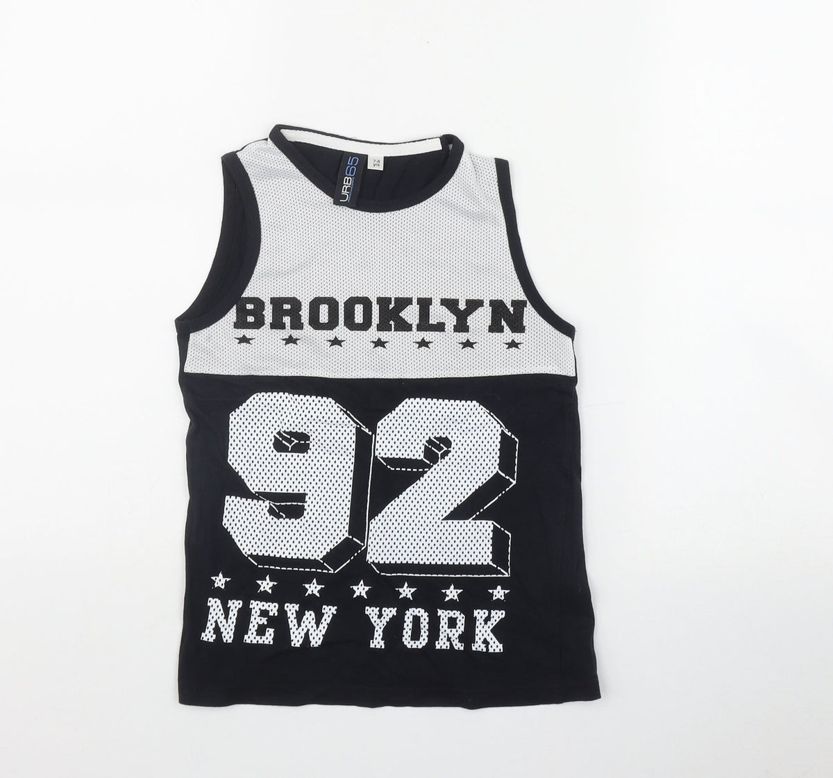 Additional front view of URB boys’ black cotton basic tank, size 7-8, years scoop neck pullover