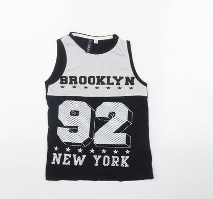 Additional front view of URB boys’ black cotton basic tank, size 7-8, years scoop neck pullover