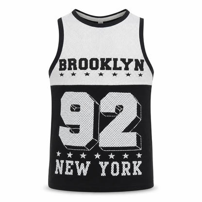 Front view of URB boys’ black cotton basic tank, size 7-8, years scoop neck pullover