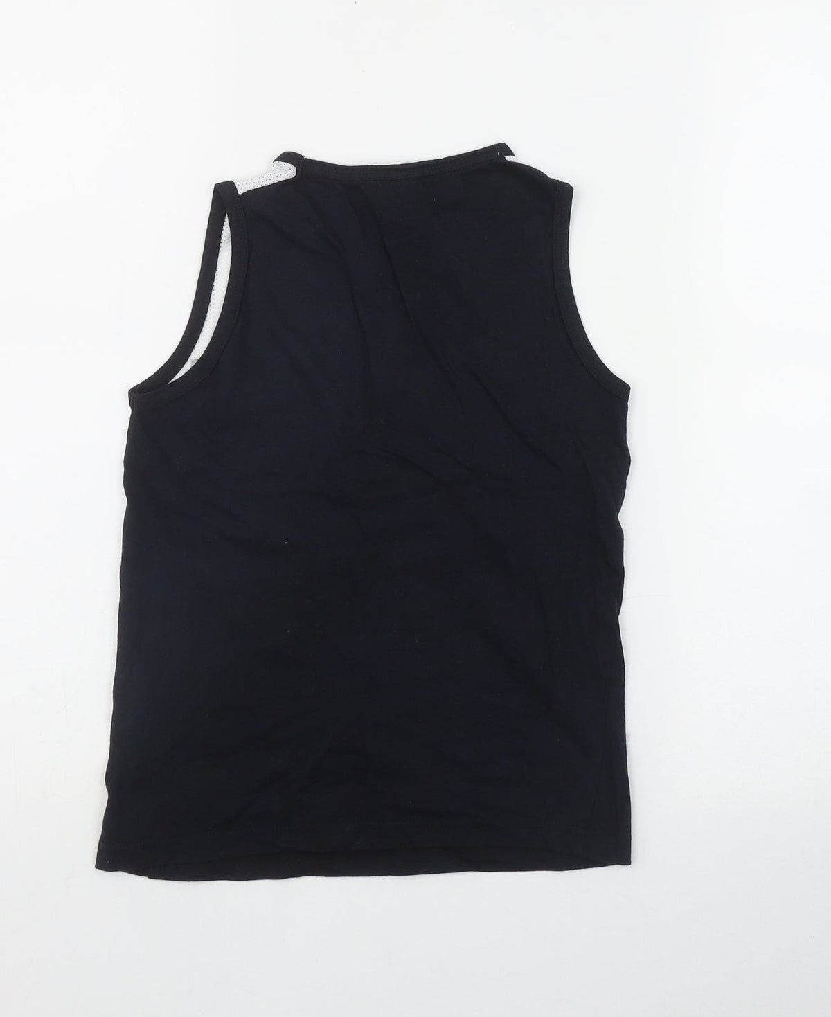 Back view of URB boys’ black cotton basic tank, size 7-8, years scoop neck pullover