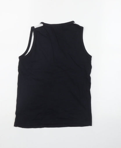 Back view of URB boys’ black cotton basic tank, size 7-8, years scoop neck pullover