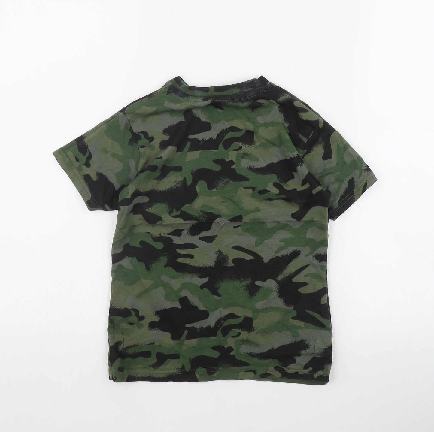 George Boys Green Camouflage Cotton Basic T-Shirt Size 5-6 Years Round Neck Pullover