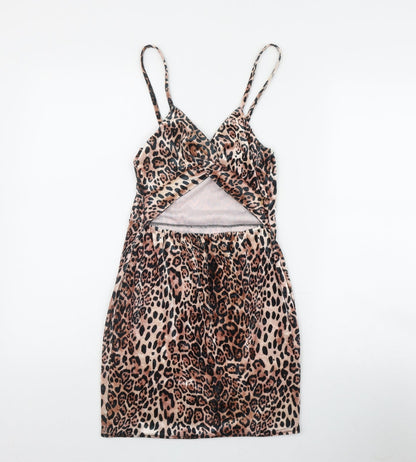 IX London Womens Brown Animal Print Polyester Bodycon  Size 8  V-Neck Pullover