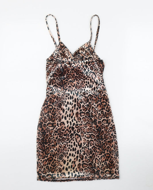 IX London Womens Brown Animal Print Polyester Bodycon  Size 8  V-Neck Pullover