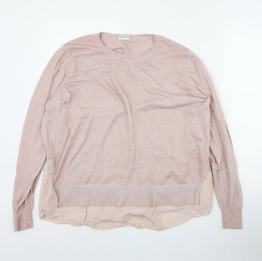 Indigo Womens Pink Round Neck  Cotton Pullover Jumper Size 18