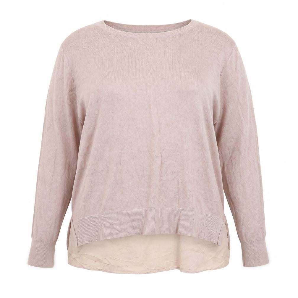 Front view of Indigo women’s pink round neck cotton jumper, size UK 18