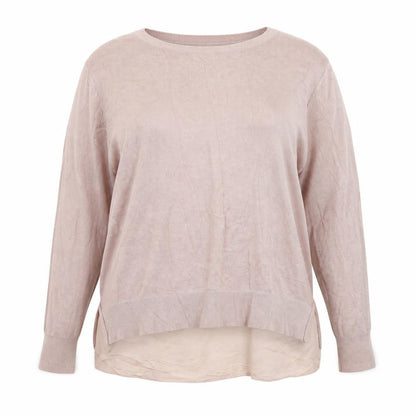 Front view of Indigo women’s pink round neck cotton jumper, size UK 18