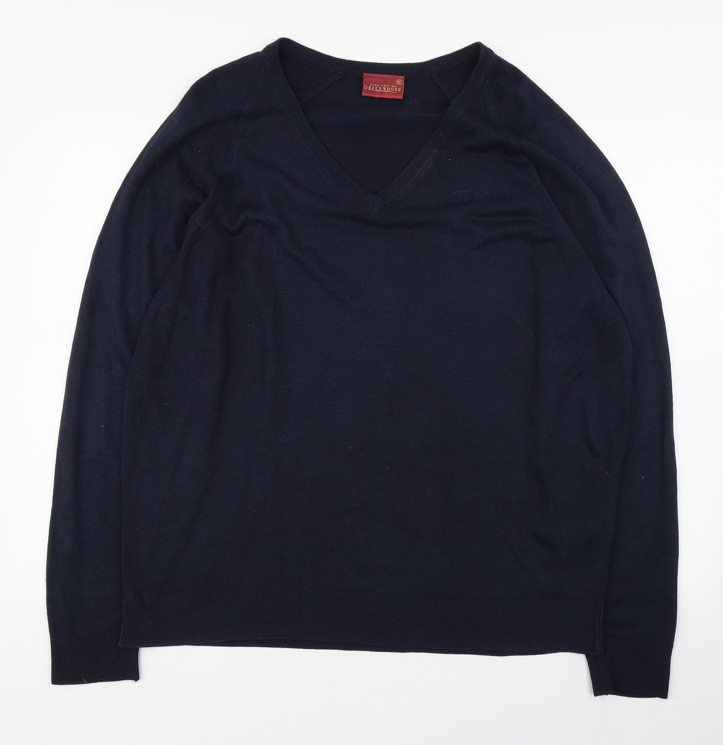 Greenwoods Mens Blue V-Neck  Acrylic Pullover Jumper Size XL