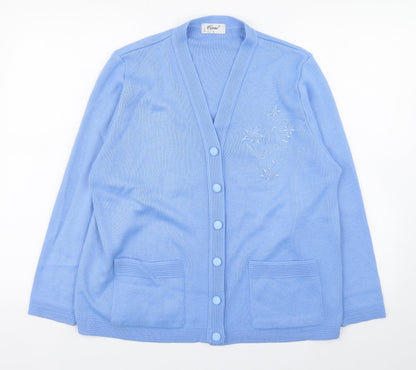Womens UK Size L Care Blue Cardigan Jumper