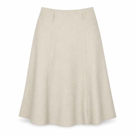 Front view of Saloos women’s beige polyester a-line skirt, size UK 12