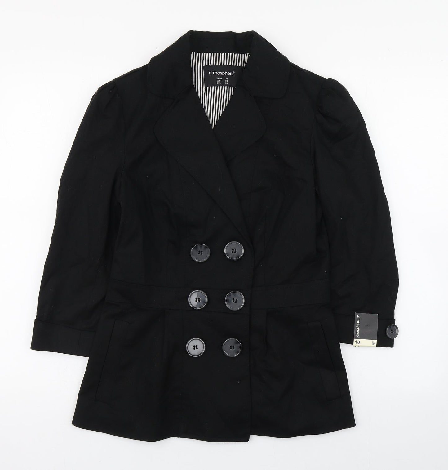Primark Womens Black   Military Jacket Coat Size 10  Button