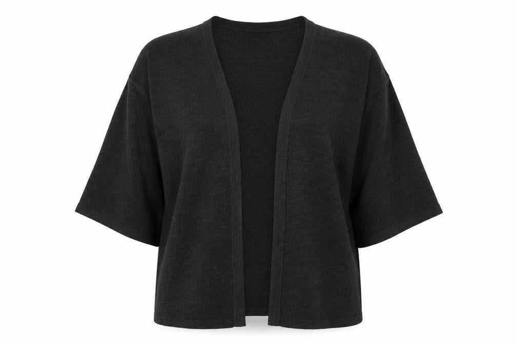 Front view of Dorothy Perkins women’s grey v-neck acrylic cardigan jumper, size UK 14