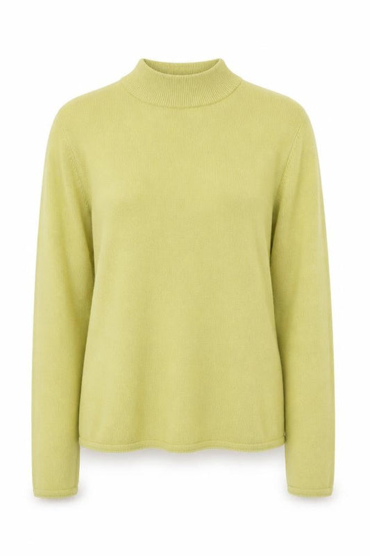 Front view of Bonmarché women’s green high neck acrylic jumper, size S