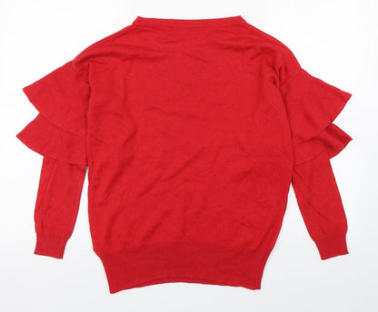 F&F Womens Red Round Neck  Viscose Pullover Jumper Size 10