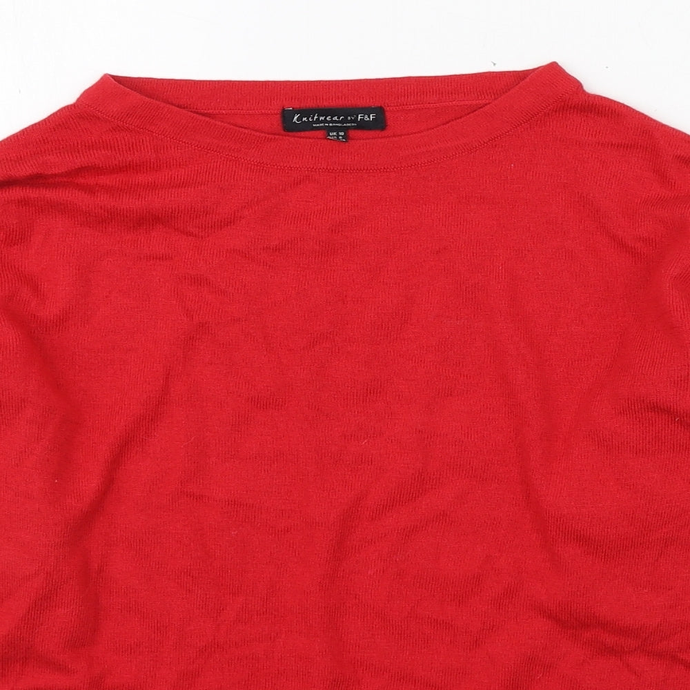 F&F Womens Red Round Neck  Viscose Pullover Jumper Size 10