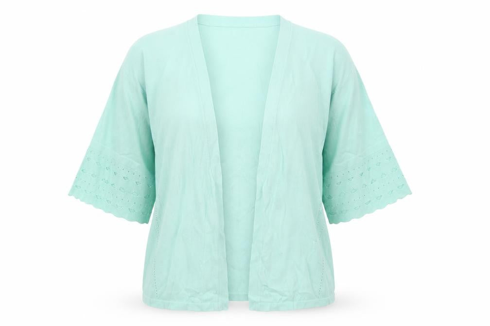 Front view of Tu women’s green v-neck nylon cardigan jumper, size UK 12