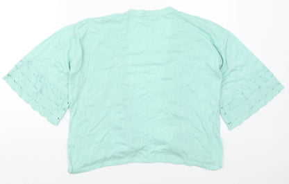 TU Womens Green V-Neck  Nylon Cardigan Jumper Size 12