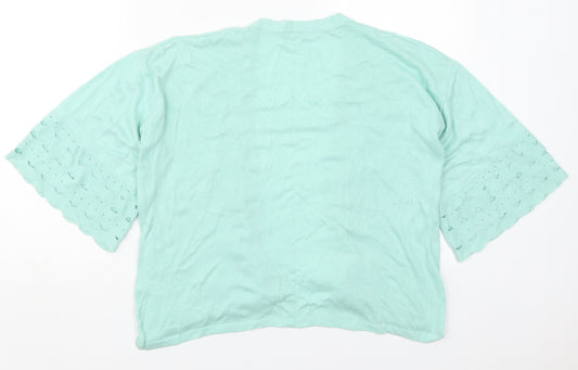 TU Womens Green V-Neck  Nylon Cardigan Jumper Size 12