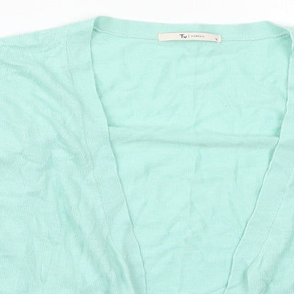 TU Womens Green V-Neck  Nylon Cardigan Jumper Size 12
