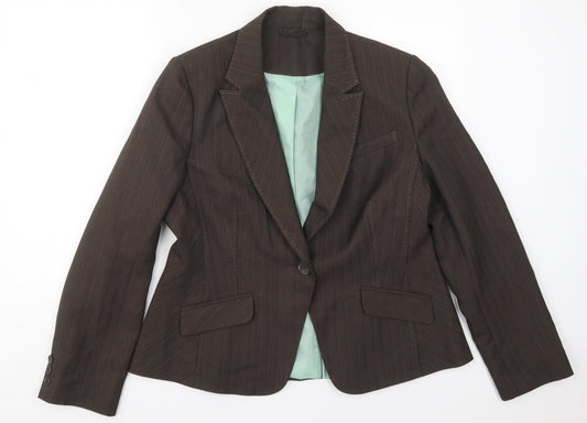 F&F Womens Brown Striped Polyester Jacket Suit Jacket Size 18