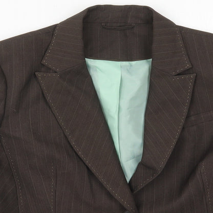 F&F Womens Brown Striped Polyester Jacket Suit Jacket Size 18