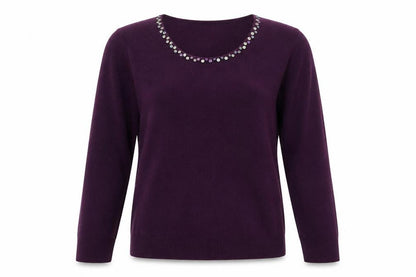 Bonmarché Womens Purple Round Neck Acrylic Pullover Jumper Size M