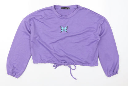 Zaful Womens Purple  Cotton Pullover Sweatshirt Size 8  Pullover - Butterfly