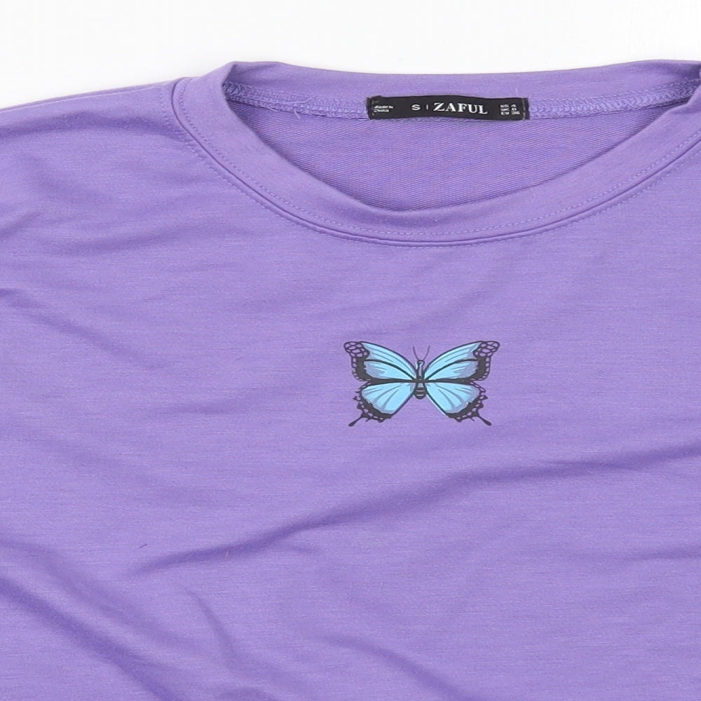 Zaful Womens Purple  Cotton Pullover Sweatshirt Size 8  Pullover - Butterfly