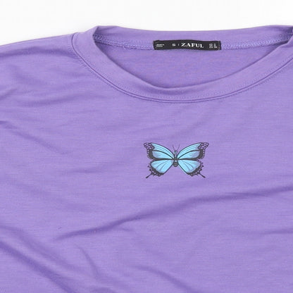Zaful Womens Purple  Cotton Pullover Sweatshirt Size 8  Pullover - Butterfly