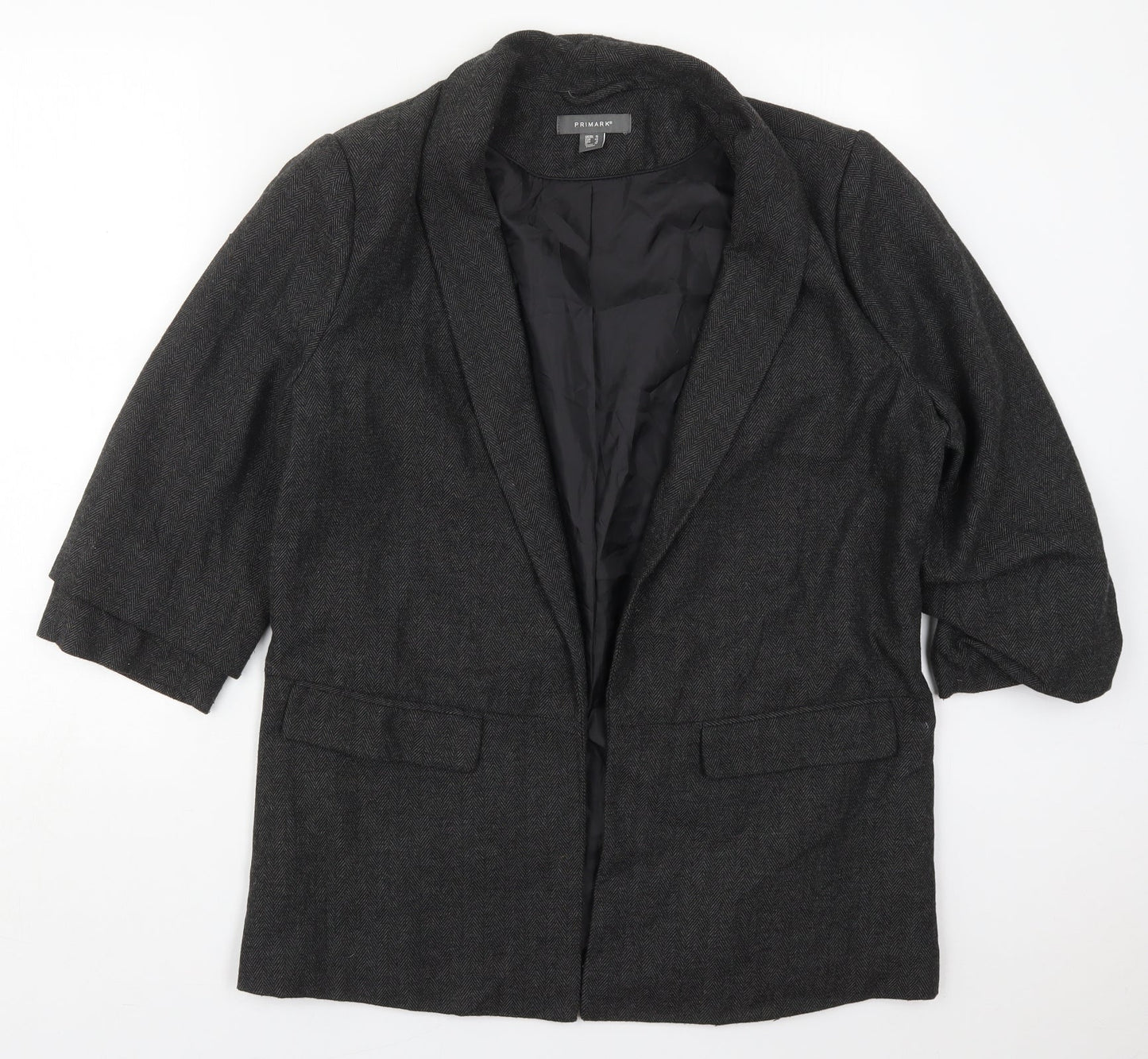 Primark Womens Grey Herringbone Polyester Jacket Blazer Size 16