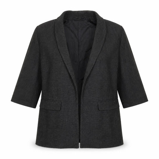Front view of Primark women’s grey herringbone polyester jacket blazer, size UK 16